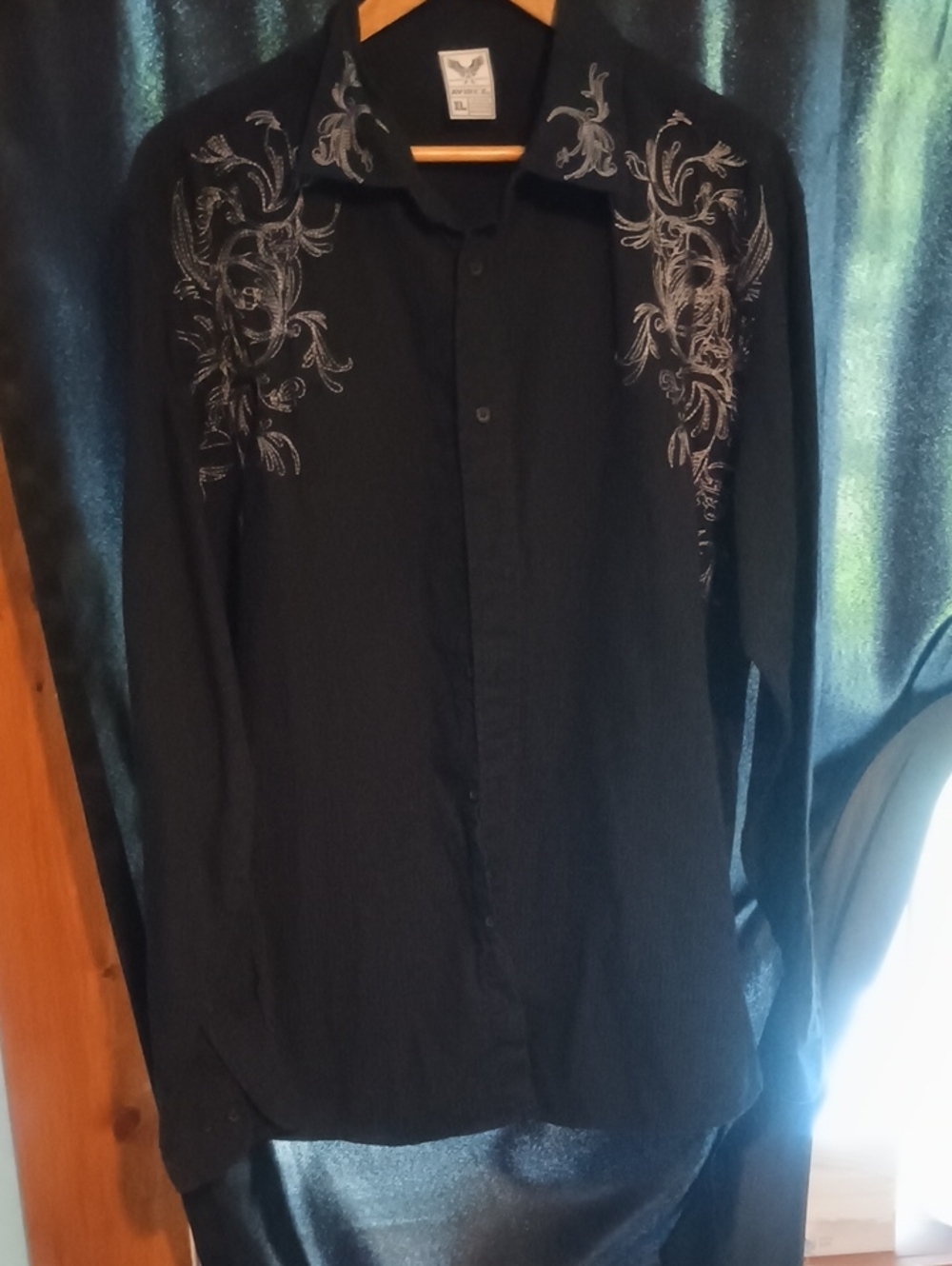 Avirex Black Long Sleeve Dress Shirt with White Embroidery